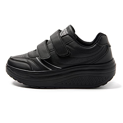 JOMIX Zapatillas Deportivas Mujer Basculantes Zapatos Mecedores Cómodos Adelgazar Caminata Jogging Fitness, 03 Negro, 38 EU