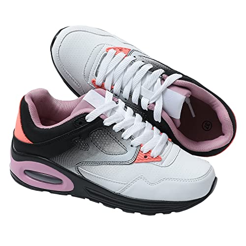 JOMIX Zapatillas Depotivas para Mujer Sneakers Zapatos de Deporte Zapatillas Casuales con Colchón de Aire Gimnasio Correr Tenis, Blanco Violeta, 37 EU