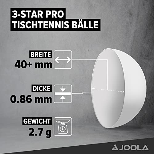 JOOLA 3-Star PRO Pelotas de tenis de mesa 40+mm de diámetro, 3-Star Premium Pelotas de tenis de mesa, compatibles para interior y exterior, blanco, 12 piezas