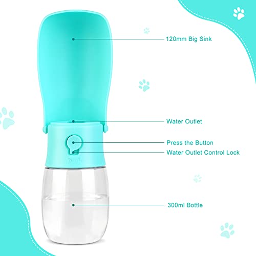 JOPHEK 300ML Botella de Agua para Mascotas, 180°Plegable Botellas de Agua para Perro Gato con Botón de Bloqueo y Filtro de Carbón Activado para Acampar a Pie Todos los Días