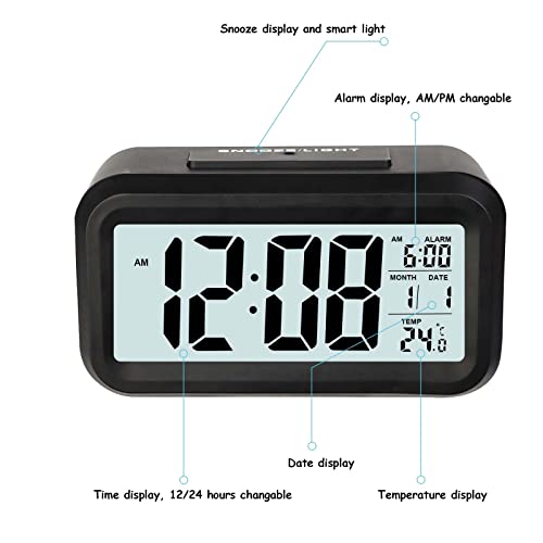 JOPHEK LCD Despertador Digital, Inteligente Reloj Despertador Digital con Repetición de Datos de Temperatura, Reloj de Mesa de Viaje para Sala de Oficinas Familiares