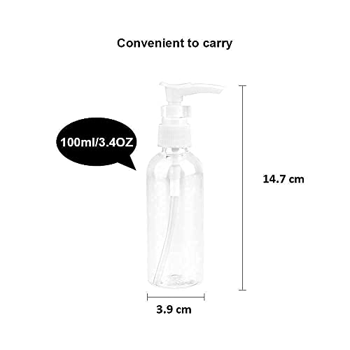 JOYISEN 6 Botellas de Viaje Transparentes de 100 ml/3.4 oz Bomba de Plástico Botella de Viaje Dispensador de Loción Botellas Vacías de Viaje con 2 Embudos Pequeños