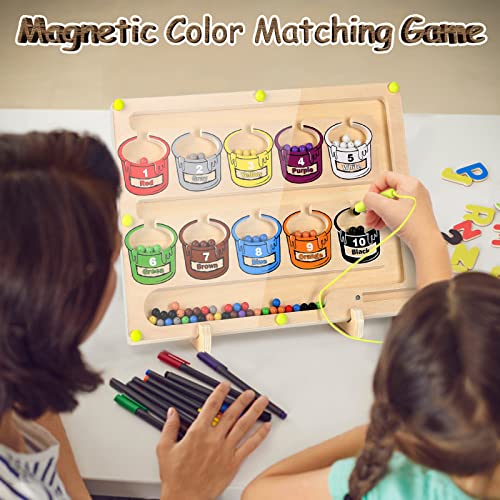Joyreal Laberinto Magnético de Colores y Números - Motricidad Fina Juguetes Niños 3 4 5 Años Magnético de Madera Juegos Educativos Juego de Combinación de Colores