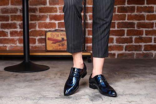 JOYTO Zapatos Oxford Hombre, Cuero Cordones Vestir Derby Calzado Boda Negocios Marron Azul Gris Rojo 37-50EU BL46