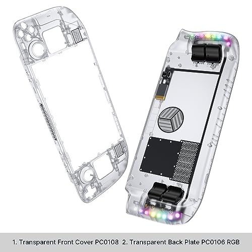 JSAUX Juego de maletas transparentes cubierta delantera PC0108 + placa trasera PC0106 versión RGB compatible para Steam Deck [cristal blanco]