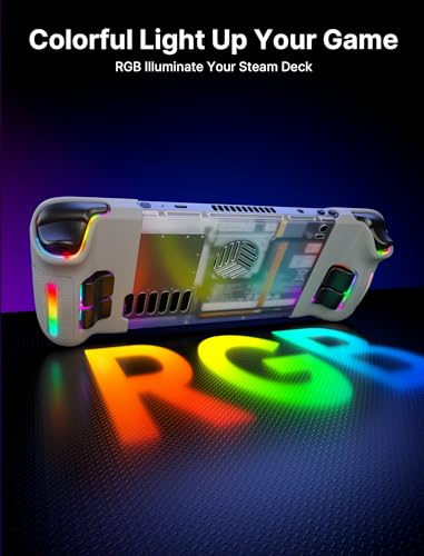 JSAUX Placa Trasera Transparente RGB versión Compatible con Steam Deck, Carcasa de Repuesto de edición Transparente Compatible con Steam Deck - Versión PC0106 RGB [Blanco Cristal]