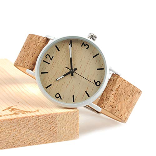 JSY - Reloj de Madera de bambú con Correa de Piel de Mano, Correa de Cuero Miyota de Corcho para Hombres y Mujeres