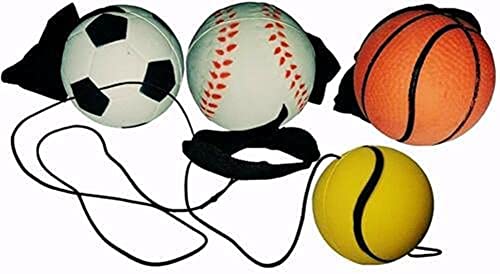 Juego de 4 pelotas de returnball con pulsera y cuerda, clip de seguridad, pelota de fútbol, pelota de tenis, baloncesto, béisbol, diámetro 6,3 cm