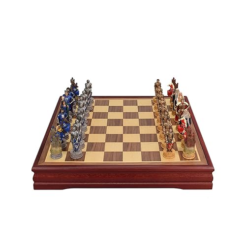 Juego de ajedrez de madera de lujo grande con piezas de ajedrez de resina y ranuras de almacenamiento, tablero de ajedrez de viaje para juegos de mesa