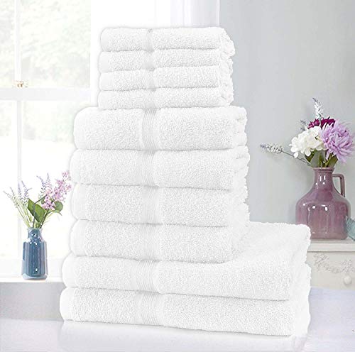 Juego de toallas de algodón puro Clicktostyle (4 toallas de cara, 4 toallas de mano, 4 toallas de baño), muy absorbentes, Blanco, Face (30x30cm) Hand (50x80cm) Bath (70x120cm)