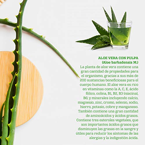 Jugo de Aloe Vera Puro -Concentrado a Base de Jugo de Aloe Vera con Pulpa -1 L - Ideal para Regular el Tránsito Intestinal - Favorece las Digestiones - Potente Efecto Antioxidante