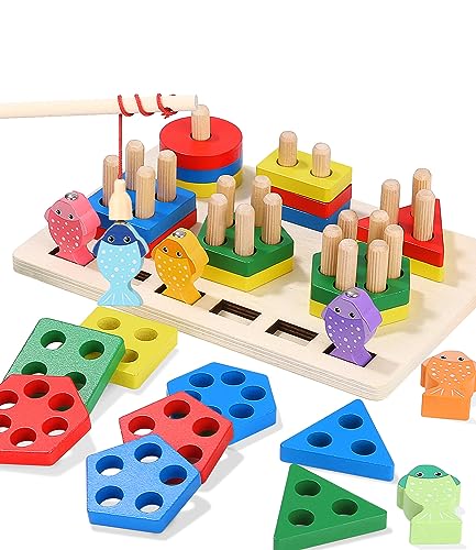 Juguetes Educativos Montessori de Apilar y Encajar, 2 en 1, de Pesca, Regalo de Cumpleaños para Niños de 1 a 3 Años
