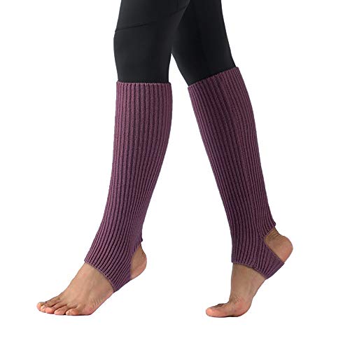 JUHONNZ Calcetines de Yoga para Mujer,Calentadores de Piernas con Estribo de Punto Calcetines de Punto Calcetines para Ballet Danza Latina Yoga Puños Calcetines Morado