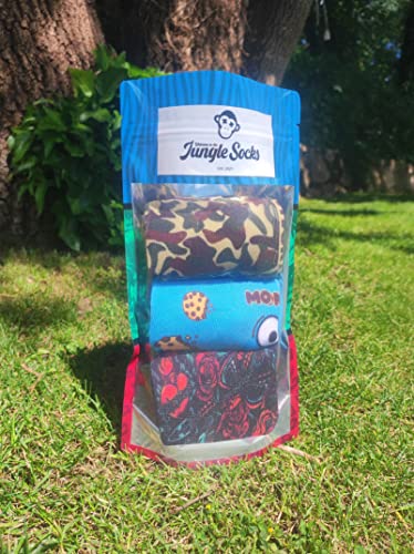 Jungle Socks, Pack de 3 Calcetines Deportivos Divertidos para Crossfit, Gimansio, Ciclismo, Running, Pádel, Halterofilia, Trekking. Cómodos, Resistentes y Sin Costuras. Diseñado en Europa.