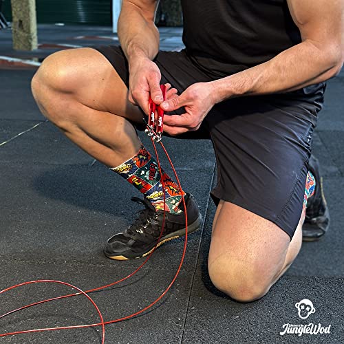 Jungle Wod - Pack Comba Profesional + Calcetines para Crossfit Hombre y Mujer con Diseño Divertido, Gimnasio y Boxeo. Speed Rope - Jump Rope - Comba de Velocidad con Calcetines de Crossfit.