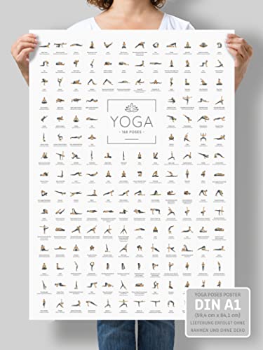 JUNOMI® Póster de yoga DIN A1 con 168 poses y asanas, accesorio para estudios ejercicios en casa, idea regalo perfecta yoga, principiantes profesionales, sin marco