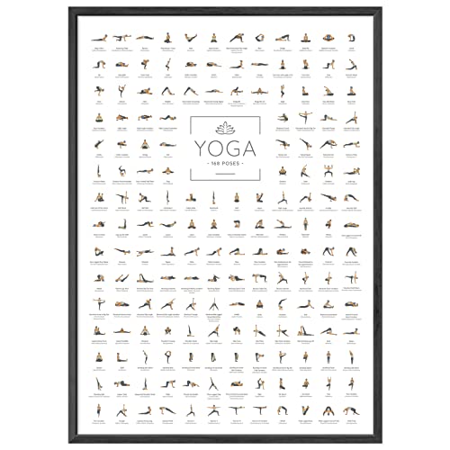 JUNOMI® Póster de yoga DIN A1 con 168 poses y asanas, accesorio para estudios ejercicios en casa, idea regalo perfecta yoga, principiantes profesionales, sin marco