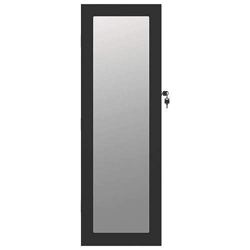 JUNZAI Espejo con joyero de Pared Negro 30x8,5x90 cm, Espejo Baño, Espejos De Salon, Espejo Recibidor Entrada, Mueble Salon - 353212