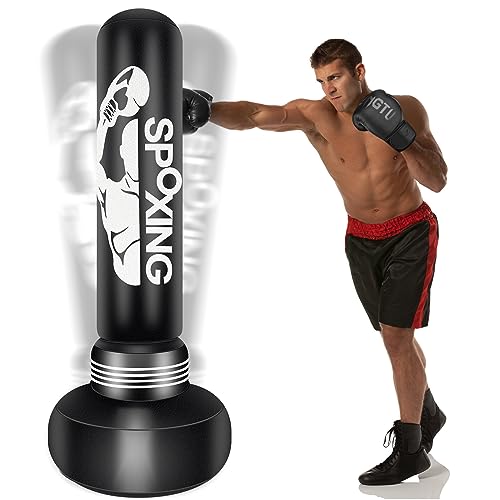 JUOIFIP Saco de boxeo de alto rendimiento para adultos, 175 cm, saco de boxeo con soporte para hombres, entrenamiento, MMA, Muay Thai, fitness, ideal para kickboxing de pie