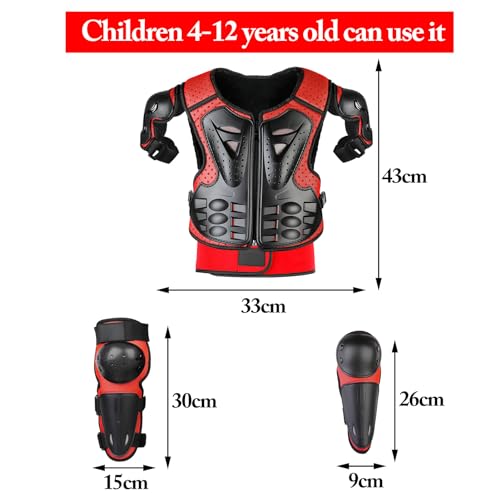 JUSTDOLIFE 5 Piezas Motos Ropa Protectora Niños, Rodillera Transpirable Protector de Pecho Equipo de protección para Motocross,Ciclismo,Esquí,Patinaje(rojo)