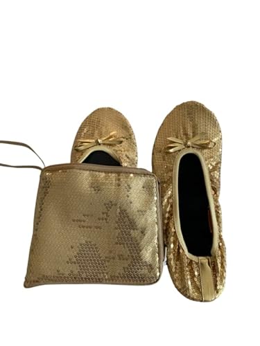 Juszt Active Zapatos de ballet plegables para mujer con bolsa de transporte a juego, Lentejuelas doradas., 37/38 EU