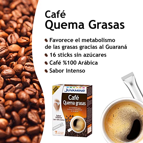 JUVAMINE - Café Quema Grasas - Café 100% Arábica - Con Guaraná - Sabor Intenso -16 Sticks - Tueste Medio