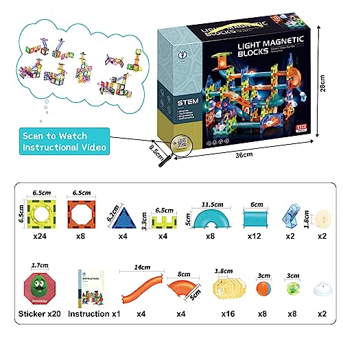 Jvchengxi Bloques de Construcción Magnéticos, 130 Piezas Stem Juegos Educativos Magnética Hoja Construcciones de Pistas Regalo Creativo para 3-12 Años Niños y Niñas