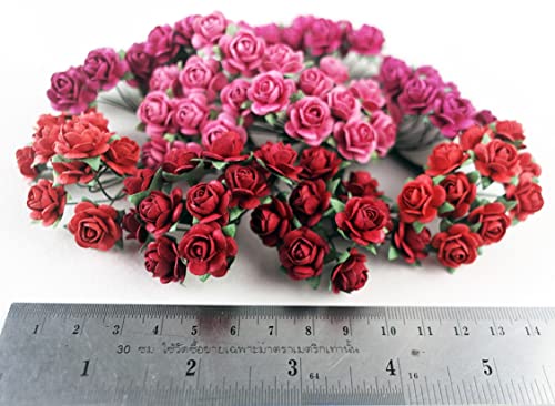 KADADSA 100 mini flores de papel, rosas artificiales, color rojo, 5 colores, flores de papel de morera de 15 a 18 mm, manualidades y decoración, tarjetas de suministros de manualidades