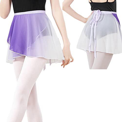 KADBLE Faldas de ballet de gasa transparente para mujer, con bufanda envolvente, para clases de bailarina, disfraz de rendimiento, Púrpura, blanco, M/L