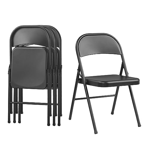 KAIHAOWIN Silla plegable de metal, juego de 4 sillas plegables de acero para reuniones, oficina, bodas, fiestas, eventos, color negro