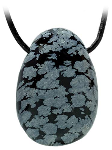 Kaltner Präsente Cadena para hombre y mujer de piel con colgante de piedra preciosa de obsidiana con copos de nieve