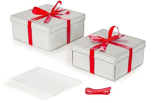 KANGURU Juego de 2 cajas de regalo de tamaño grande, con tapa, papel de seda y cinta, cajas de cartón, 2 tamaños diferentes, ideales para envolver un regalo y hacer un paquete, reutilizables