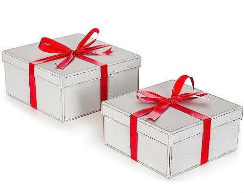 KANGURU Juego de 2 cajas de regalo de tamaño grande, con tapa, papel de seda y cinta, cajas de cartón, 2 tamaños diferentes, ideales para envolver un regalo y hacer un paquete, reutilizables