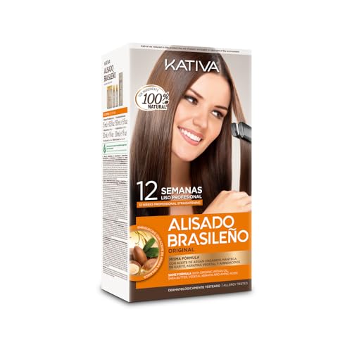 Kativa Kit Alisado Brasileño - Tratamiento Alisado Profesional en casa - Hasta 12 Semanas de duración - Alisado Keratina - Keratina Vegetal - Sin formol - Fácil de aplicar