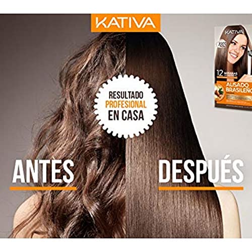 Kativa Kit Alisado Brasileño - Tratamiento Alisado Profesional en casa - Hasta 12 Semanas de duración - Alisado Keratina - Keratina Vegetal - Sin formol - Fácil de aplicar.