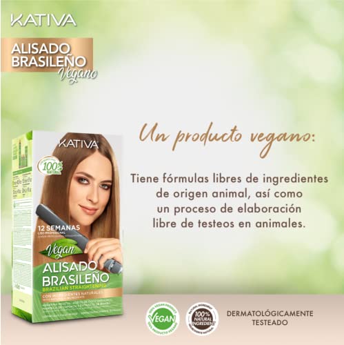 KATIVA Kit Alisado Brasileño Vegano - Tratamiento Alisado Profesional En Casa - Hasta 12 Semanas De Duración - Alisado Keratina Vegetal - Sin Formol, color Verde