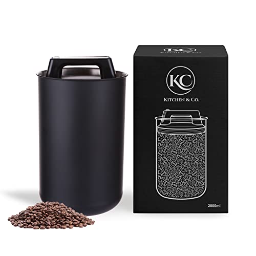 KC Kitchen & Co. Bote hermético para 1 kg de café en grano con tapa de vacío (bote para café, té, bote de acero inoxidable para almacenamiento con precinto aromático), bote para 1000 g de café