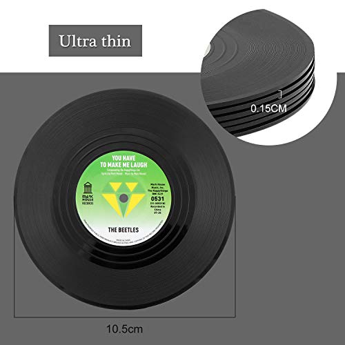 KEESIN - 6 posavasos de vinilo antideslizantes y aislantes con diseño de discos retro, para café u otras bebidas, con soporte para los discos, color verde