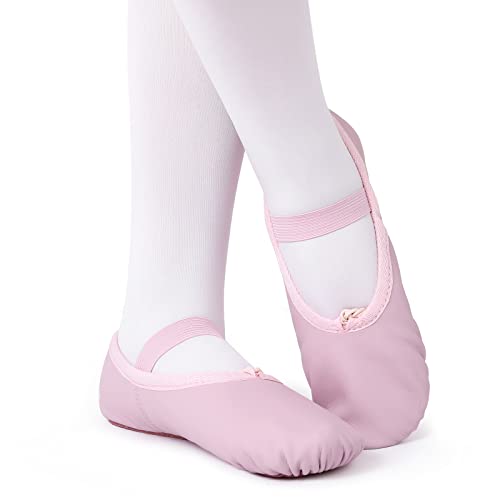 Kefiyis Zapatos de ballet para niñas, zapatos de baile de cuero, suela completa, zapatillas de ballet para niños, mujeres y adultos, Pink, 30 EU