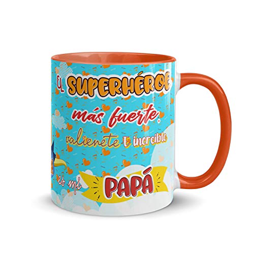 Kembilove Tazas de Desayuno para Padre – Tazas Originales para Padres con Mensaje El Superhéroe mas fuerte es mi Papá – Ideal para el día del Padre