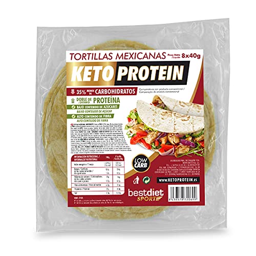 Keto Protein BestDiet - Tortillas de Trigo con un -35% de Carbohidratos, 22% de Proteínas, Pack de 3 paquetes con 8 tortillas mexicanas, 320 g