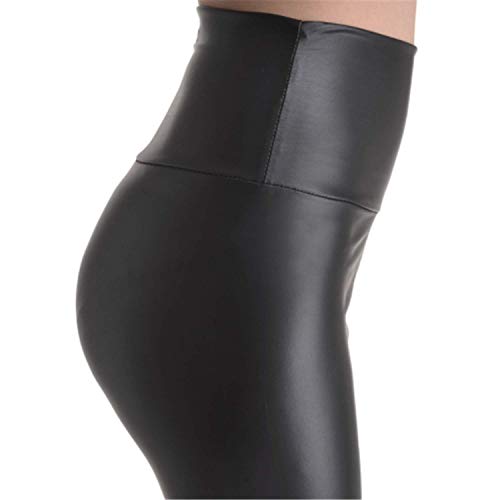 Keybella Leggings de piel sintética de cintura alta para mujer, Negro , L