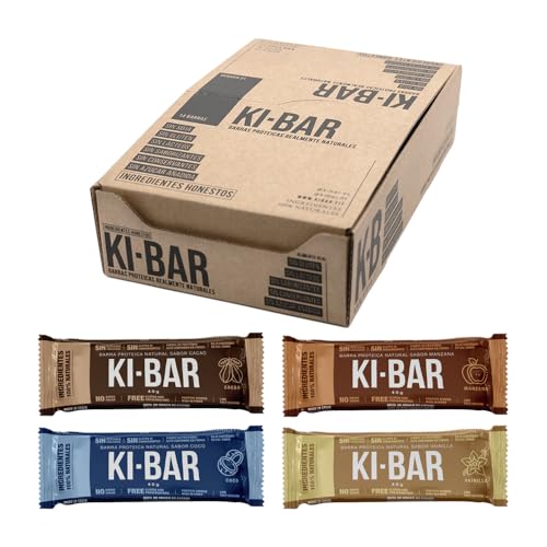 KI-BAR | Multisabor | Barra proteica natural, sin azúcar, sin conservantes, sin "porquerías" | Tan solo cuatro (4) ingredientes honestos y 100% Naturales | 14 barritas energéticas de 40g