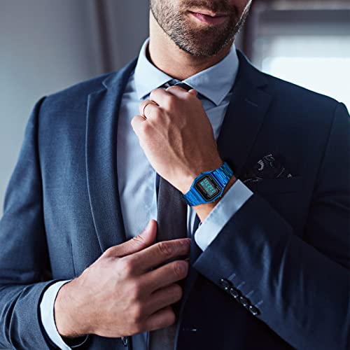 kieyeeno Reloj de pulsera digital de cuarzo, 30 m, impermeable, digital, esfera LCD, reloj para hombre, con correa de resina, multifunción, retroiluminación, LED, calendario de alarma, azul, pulsera
