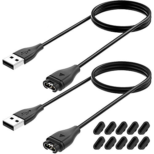 KIMILAR [2 Pcs Cargador Cable Compatible con Garmin Fenix 5/5S/5X Plus/6/6s/6x Pro/7/7s/7X/Forerunner 245/935/945/45/Vivoactive 3/4/4S, Venu/2/2S,Cable Carga USB +10 Tapones de Polvo de Silicona