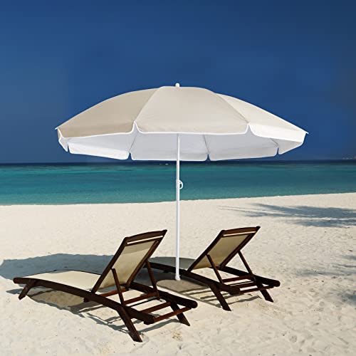 Kingsleeve Sombrilla de Playa Jardín 200cm Parasol Patio Terraza Inclinable Ajustable Protección UV50+ Crema