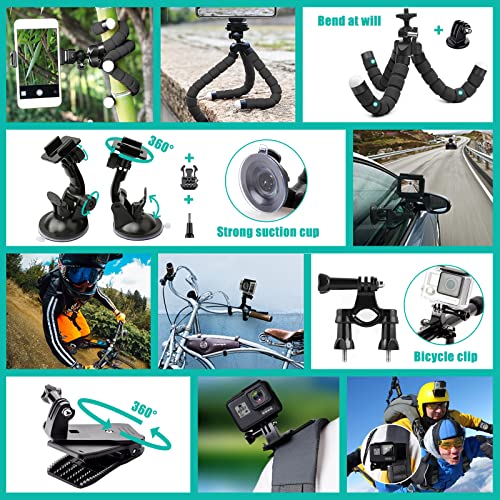 Kit de Accesorios para Cámara de Acción, 54-en-1 Soporte de Correa para el Pecho Adhesivo de Montaje para Soporte Camera para Bike.