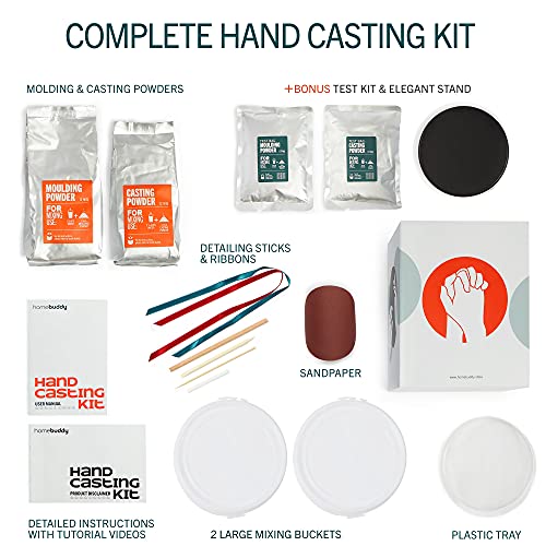 Kit de fundición para manos HomeBuddy - Kit para figuras de manos con cubo para la mezcla, molde de escayola, polvo de alginato para moldes, un regalo único para parejas - Kit de prueba incluido
