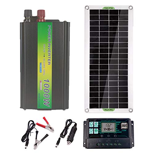 Kit de Panel Solar 1000W 12V Kit de Paquete Solar Monocristalino con Controlador de Carga Solar 13A,Cable de Extensión con Clips de Batería Terminal de Junta Tórica para Acampar,RV,Barco Marino