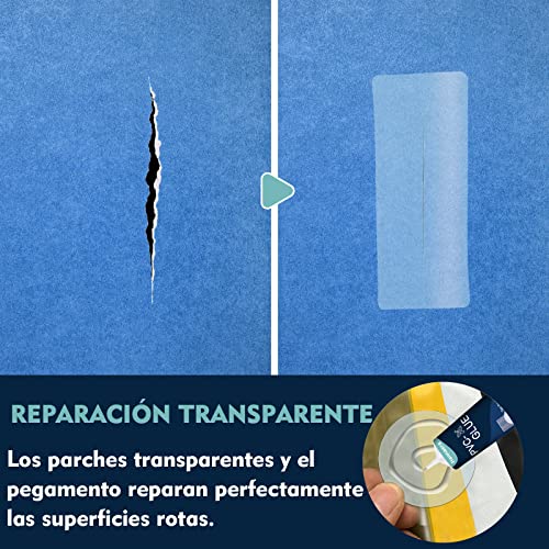 Kit Reparación Piscina, Transparente Parches para Piscinas con Agua, Kit de Reparación de PVC para Bañeras de Hidromasaje y Spas Inflables(60ml)